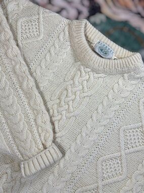 Vintage Blarney Woolen Mills 100% Wool Chunky Cable Knit Sweater Fisherman XL